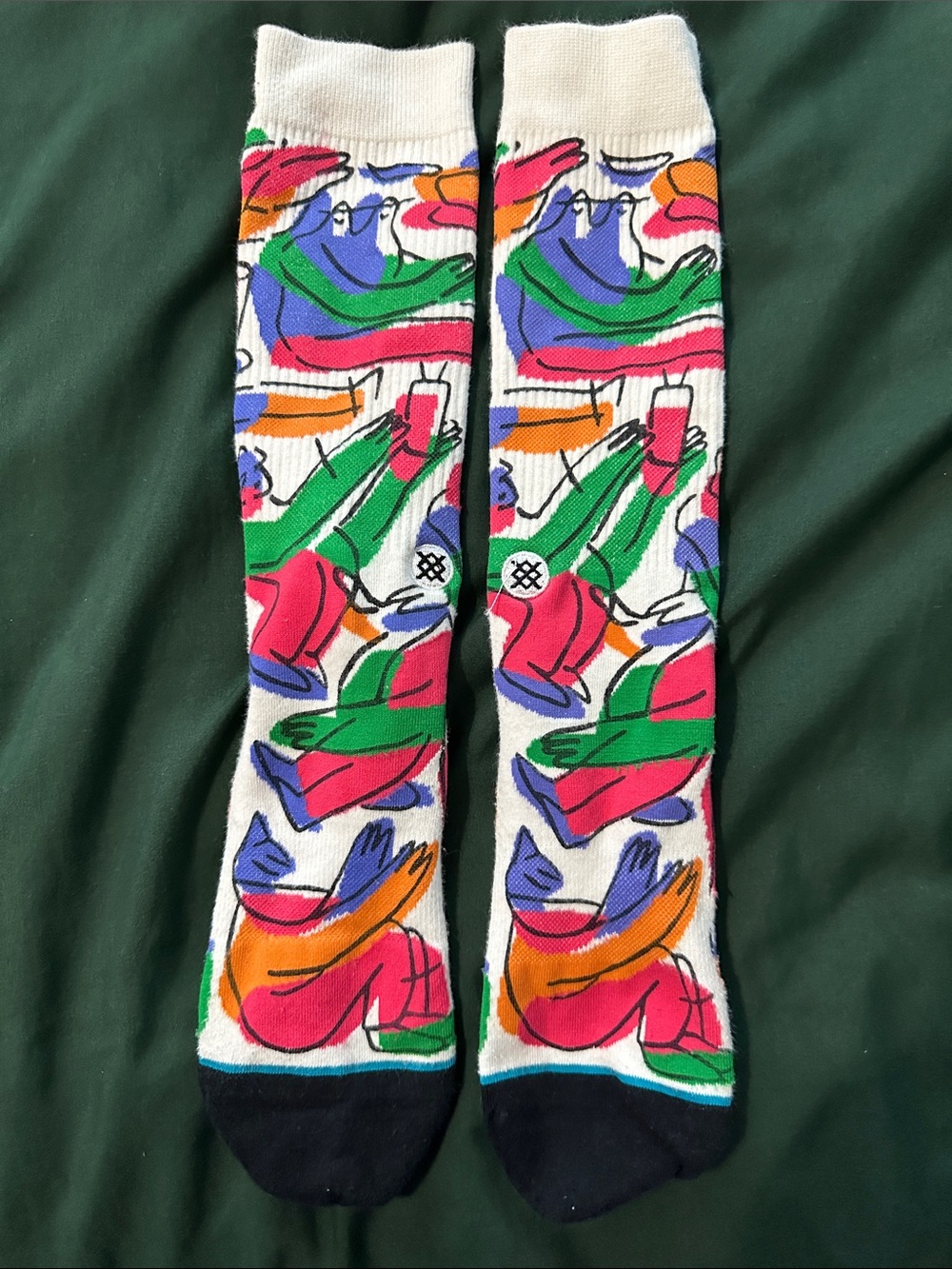 Stance Kids White Crew Socks with Multicolor Abstract Print